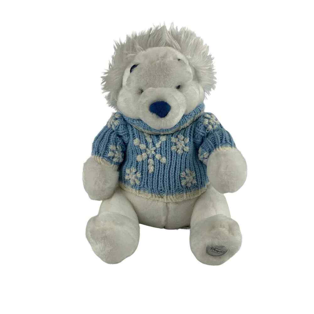 DISNEY Winnie the Pooh Plush White Blue Snowflake Sweater Hat 12in Exclusive